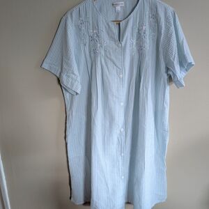 Vintage Miss Elaine blue, white and green striped nightgown/Mumu size XL